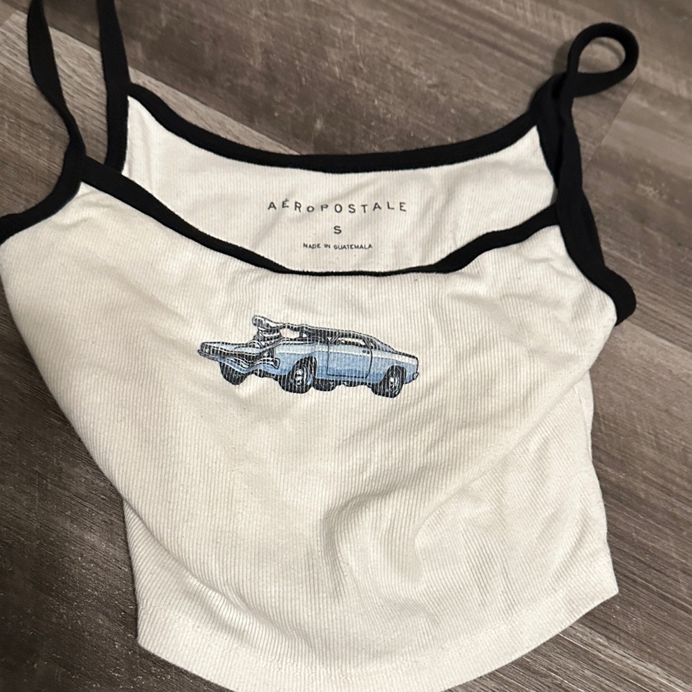Aeropostale Cream Tank with Blue Car Design